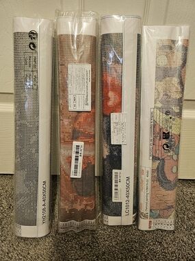 4 Rolled Canvas DIY Diamond Art Prints — Multicolor Floral/Abstract Designs